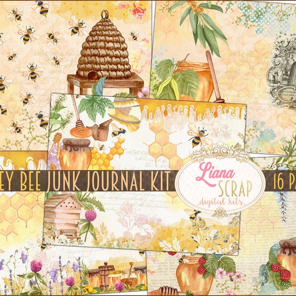 Honey Bee Junk Journal Digital Kit Printable, Honey and beekeeping Digital Collage Sheets, Junk Journal Paper