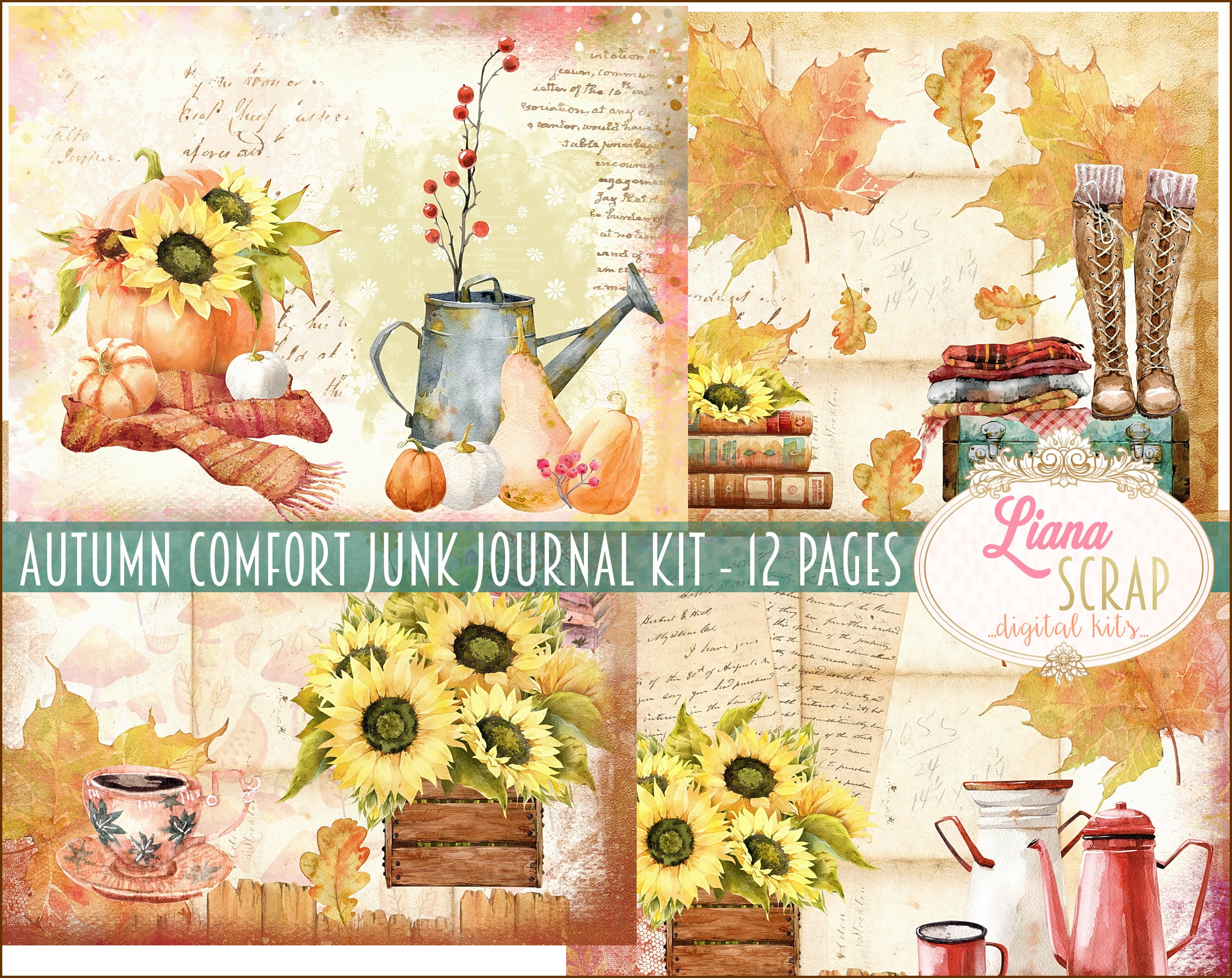 Cute Autumn Junk Journal  Kawaii Digital Paper - Inspire Uplift