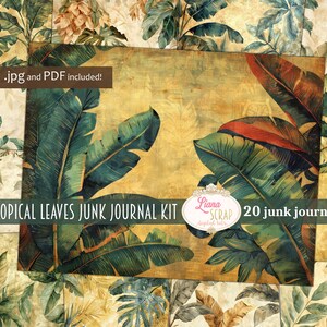 Motifs vintage de feuilles tropicales, fond de journal numérique indésirable, papier journal indésirable dans des tons de vert feuillu, beige et jaune banane