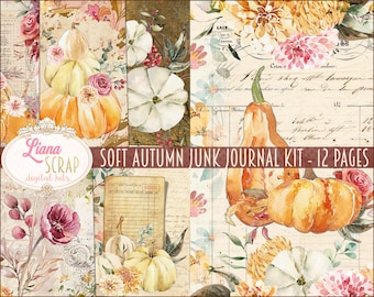 Autumn Junk Journal Kit, Floral Pumpkin Collage (Digital Download)