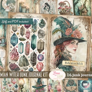 Boho Witch Junk Journal Kit, Fantasy Collage Afdrukbaar, Fantasy Kit, Hekserij Junk Journal Paper, Magic Digital Junk Journal