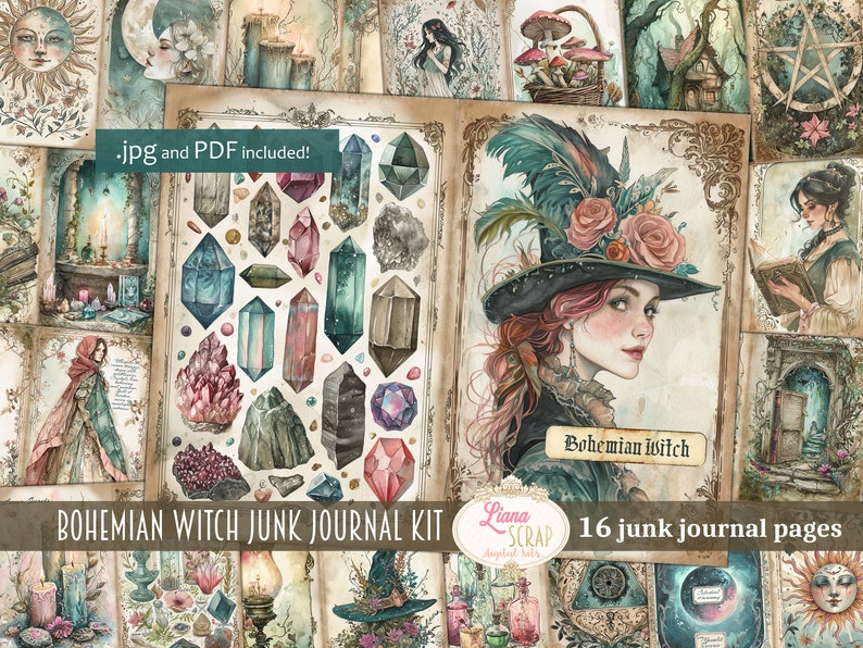 Bohemian Witch Junk Journal Kit, Fantasy Collage (PDF) - Etsy