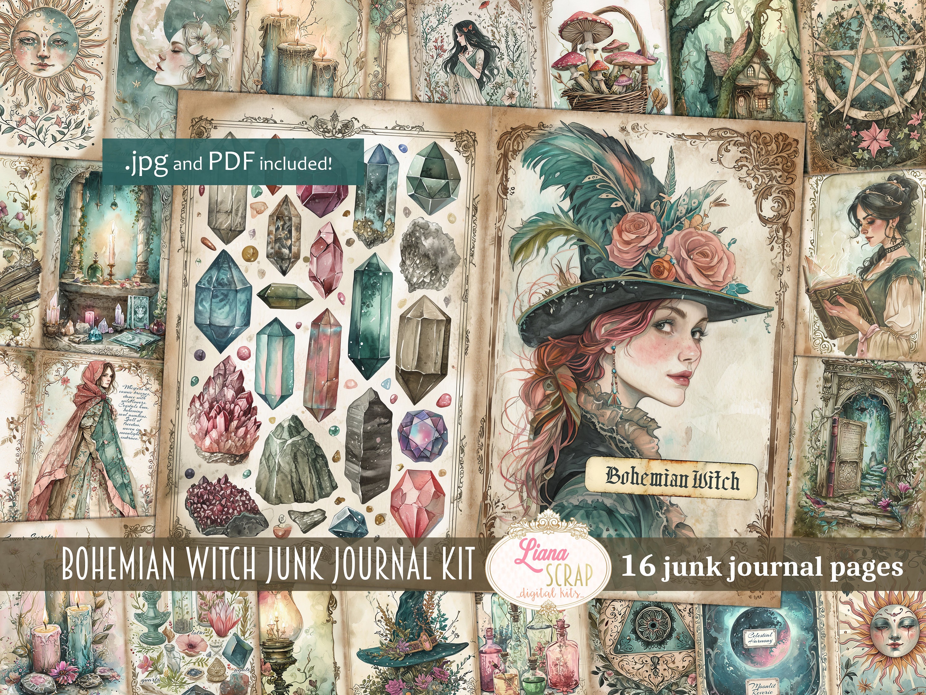 Bohemian Witch Junk Journal Kit, Fantasy Collage (PDF) - Etsy