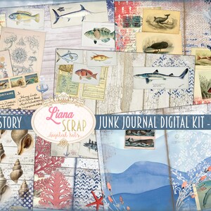 Kit di diario spazzatura Sea Life, stampabili digitali sull'oceano, fogli di collage nautici, carta per diario spazzatura