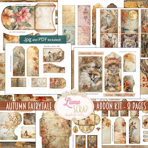 Kit ADDON per diario digitale autunnale da favola, collage autunnale stampabile, effimeri e stravaganti da favola, diario di scarto Fussy-cuts
