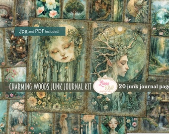 Charming Woods Junk Journal Digital Kit Printable, Enchanted Forest Printable Collage Sheet, Junk Journal Paper, Forest Elf Journal