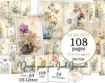 Junk Journal - Forntida örter - US Letter- och A4-format, Mix and Match-sidor, Botaniska vintagesidor digitala papper PDF och JPG