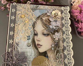 ジャンクジャーナル　薔薇と妖精 ピクシーパープルジャンクジャーナルキット、妖精、蝶、花を使っ