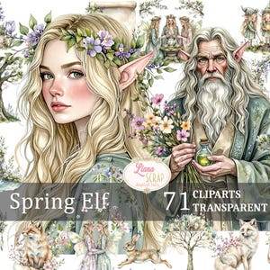 Lente Elf 71 digitale clipartset feeën bosdieren transparante PNG-afbeelding, magisch ontwerp, elfenkoninkrijk, sprookjeskunst