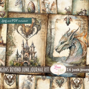 Kit di diario spazzatura di Dragons Beyond, stampabili di collage fantasy, kit fantasy, carta per diario spazzatura di drago, diario spazzatura digitale di draghi