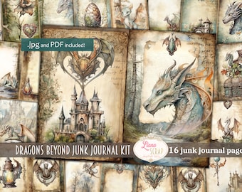 Dragons Beyond Junk Journal Kit, Fantasy Collage Printables, Fantasy Kit, Dragon Junk Journal Paper, Dragons Digital Junk Journal