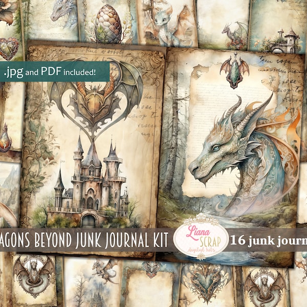 Dragons Beyond Junk Journal Kit, Fantasy Collage Printables, Fantasy Kit, Dragon Junk Journal Paper, Dragons Digital Junk Journal