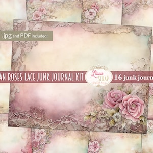 Victorian Roses Lace Digital Junk Journal Background, Vintage Roses Collage Printable, Digital Kit, Digital Junk Journal, Antique Paper