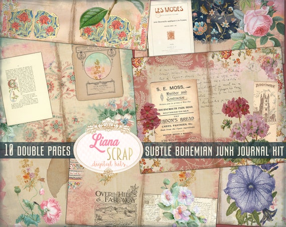 Subtle Bohemian Junk Journal Digital Kit Printable Floral | Etsy