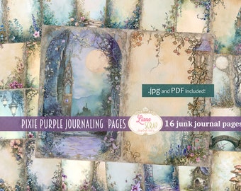 Pixie Purple Junk Journal Pages, Fantasy Fairies Butterflies (PDF)