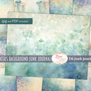 Diepe wateren achtergrond, digitale junk journal kit, onderwater digitaal papier, onder de zee digitale junk journal papier