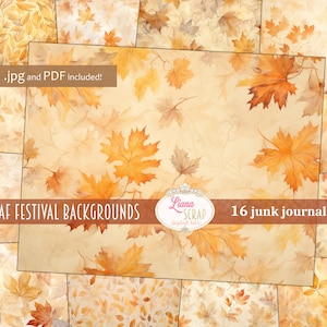Fundo de diário de lixo digital do festival de folhas, colagem de folhas para impressão, diário de lixo digital, papel de diário da natureza, fundo de outono