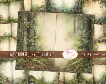 Basic Forest Digital Paper for Junk Journals, journal paper with forest background, Digital Kit Printable, Forest Junk Journal Paper