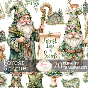 Ensemble de 70 cliparts numériques nain des bois - PNG transparents - gnomes des bois, animaux, illustrations de la forêt