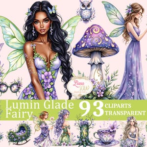 Lumin Glade Fairy 93 Clipart Set - Fairies, Mushrooms, Fantasy Digital Art, Transparent PNG for Planners, Scrapbooking & Crafts