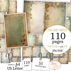 Junk Journal - Art Journal Leaves - US Letter en A4 formaat, Mix en Match Pagina's, Natuur Lege Digitale Junk Journal Papier PDF en JPG