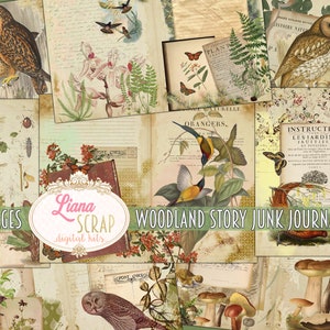 Woodland Story Botanical and Nature Junk Journal Kit digitale stampabile, carta Junk Journal
