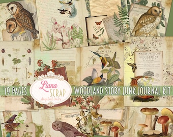 Woodland Story Botanische en Natuur Junk Journal Digitale Kit Afdrukbaar, Junk Journal Paper