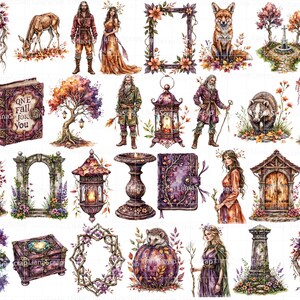Watercolor Autumn Clipart Set – 96 PNG Fantasy Graphics (Digital Planners) image 4