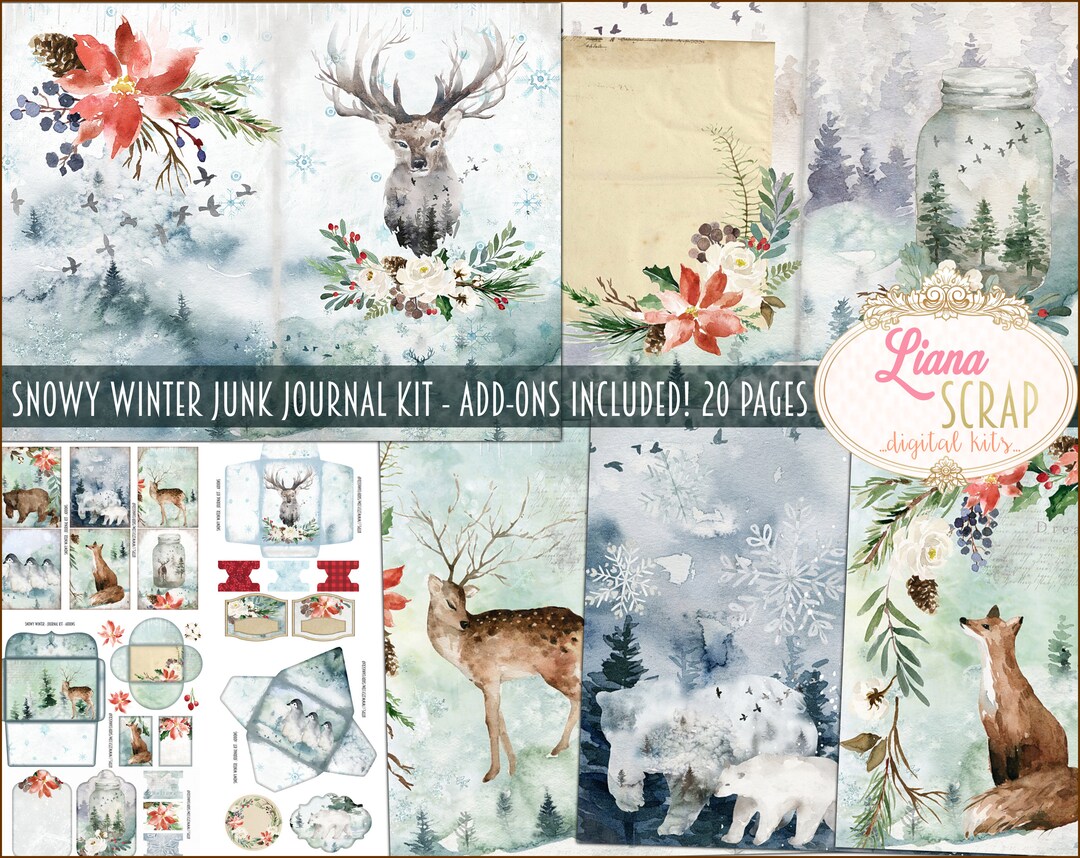 Snowy Winter Junk Journal Kit, Woodland Ephemera (digital Download) - Etsy