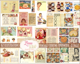 Vintage Cooking Ephemera Printables, Cooking and baking Digital Collage Sheets, Vintage Food Ephemera, Junk Journal Paper