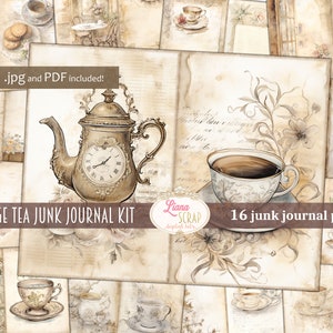 Kit de diario basura digital de té vintage, collage vintage imprimible, kit digital de té, papel de diario basura digital con tema de té vintage