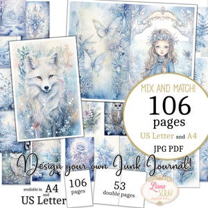 Junk Journal - Winter Frost - Tamaño carta de EE. UU. y A4, páginas de mezcla y combinación, papel digital Winter Woodland Forest en PDF y JPG imprimibles