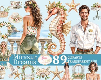 Watercolor Clipart Set – 89 Summer Beach Graphics (PNG)