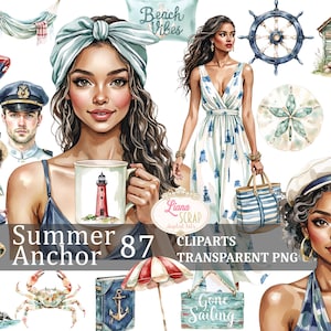 Zomeranker 87 digitale clipart, nautische PNG, Beachy illustraties, zomer ontwerpen, transparante achtergrond, planner stickers