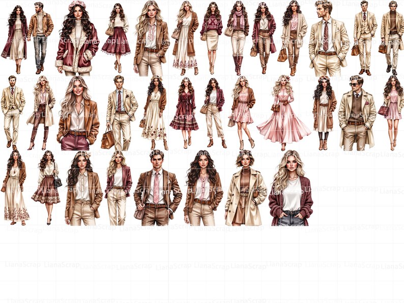 Autumn Fashion Clipart Set – Trendy Fall Outfits PNG (Digital Planner Stickers) image 3