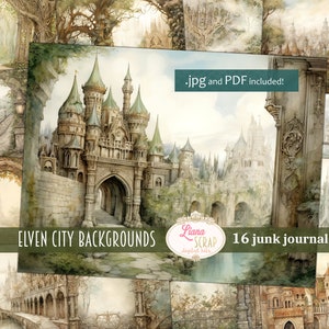 Elven City Digital Junk Journal Achtergrond, Elf Collage Afdrukbaar, Fantasy Digital Junk Journal, Magisch Junk Journal Papier