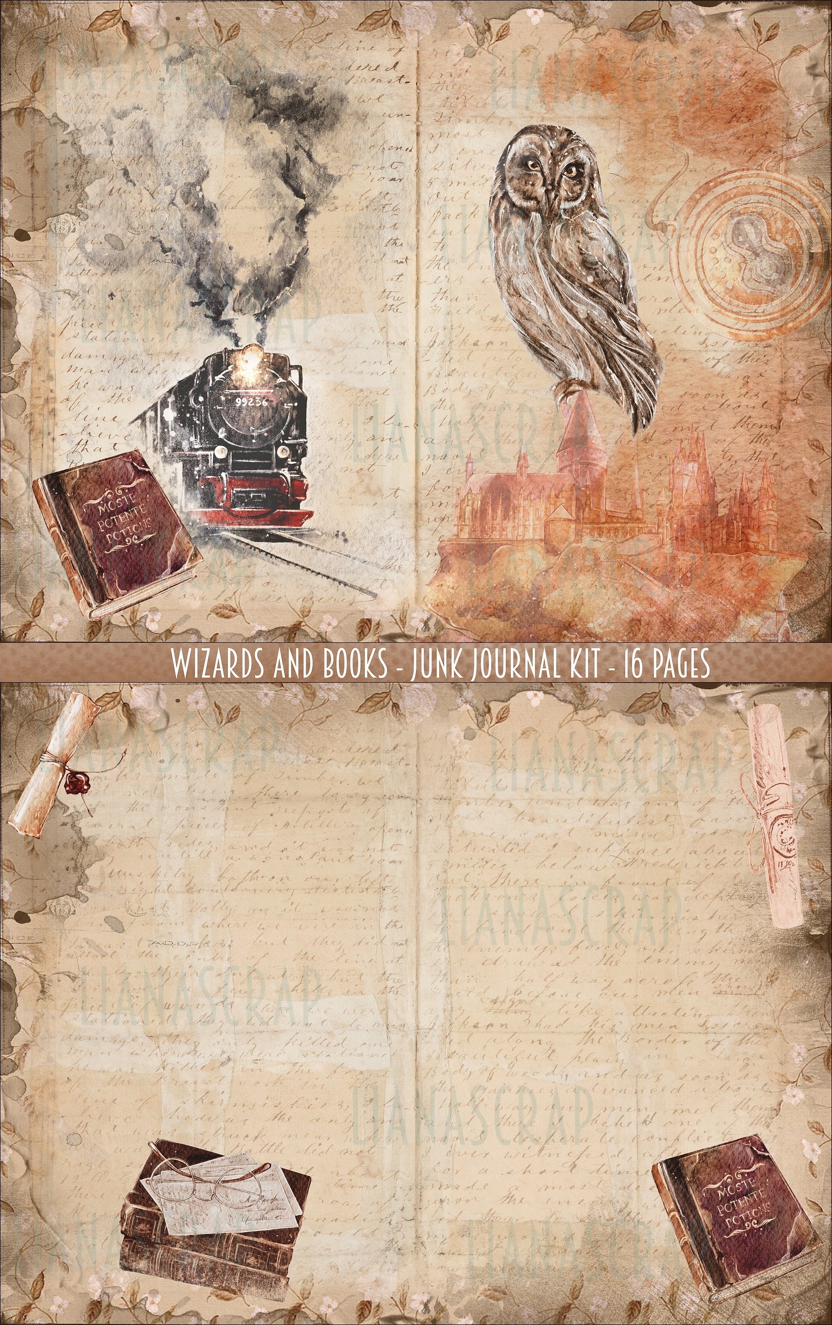 Wizards and Books Junk Journal Digital Kit Printable, Wizard Digital ...