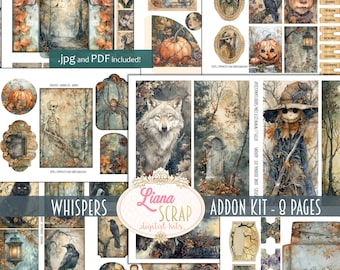 Kit aggiuntivo per il diario Whispers Junk Journal, Halloween Haunted Woods (PDF)