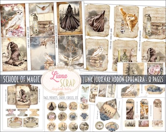 School of Magic Junk Journal Ephemera ADDON Digital Kit Printable, Wizard Digital Collage Sheets, Magic Junk Journal ADDON