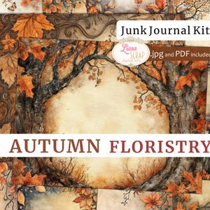 Kit de journal numérique indésirable pour fleuristerie d'automne, collage automne imprimable, papier thème automne, forêt d'automne, feuilles et branches