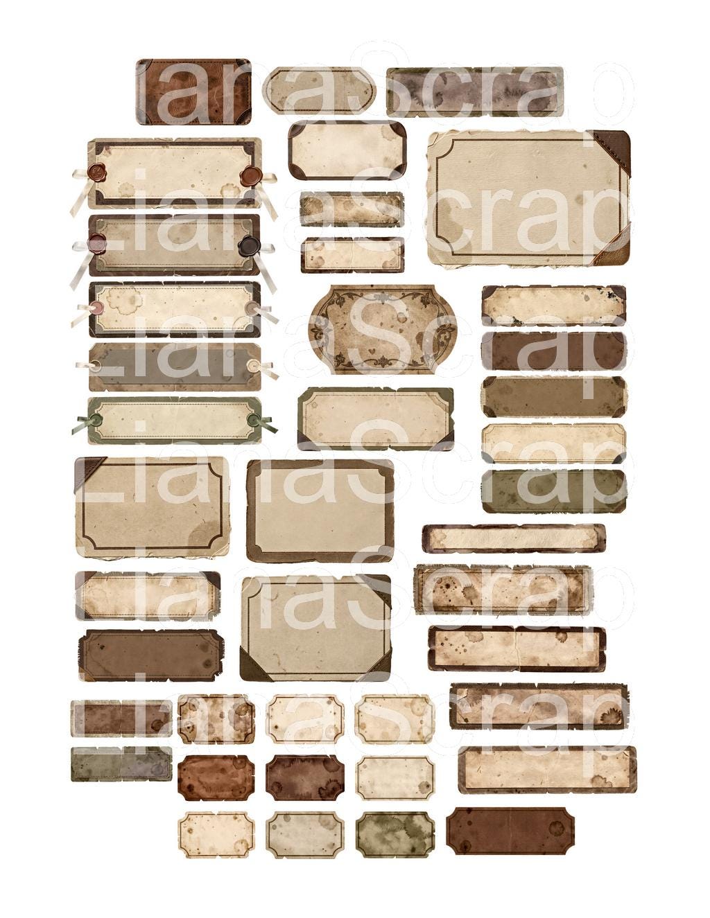 Library Book Label Empty Vintage Library Empty Labels, Printable Blank Junk Journal Labels ...