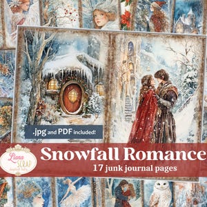 Carta per diario spazzatura Snowfall Romance, diario spazzatura Winter Fairytale, pagine invernali romantiche e vintage, carta magica e fantasy