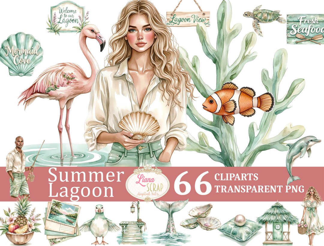 Watercolor Summer Clipart Set – Tropical Beach Graphics (PNG) - Etsy