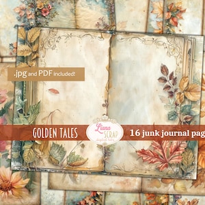Kit de diario digital Golden Tales, collage de otoño imprimible, papel para diario con temática de otoño, páginas de relleno para cuaderno