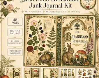 Printable Junk Journal Kit Briarwood Herbarium, 48 Pages of Woodland Botanical Art