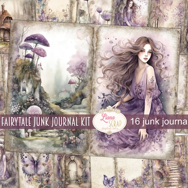 Purple Fairytale Junk Journal Kit, Fantasy Fairy Forest Collage Printables, Digital Fairy Kit, Magical Forest Junk Journal Paper