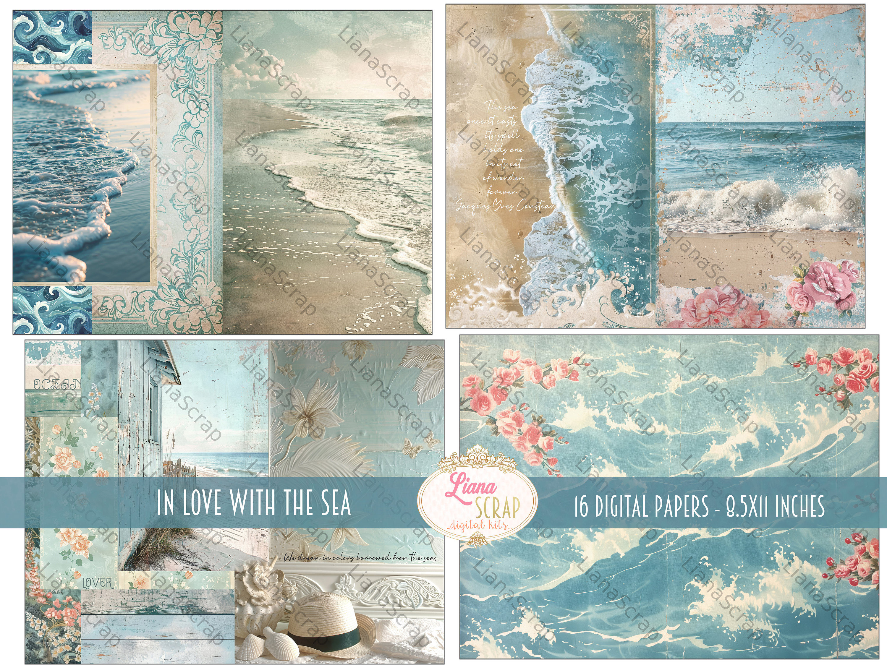 In Love With the Sea Digital Junk Journal Kit, Beach Collage In Love With the Sea Digital Junk Journal Kit, Beach Collage