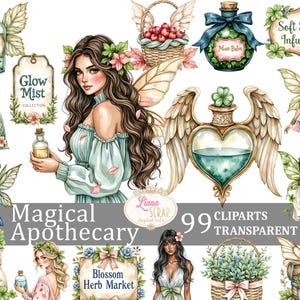 Magische Apotheker 99 Clipart Bundle Blumen Feen Trank Flaschen Digitale Kunst Planner Stickers Transparente PNG Aquarell Illustration