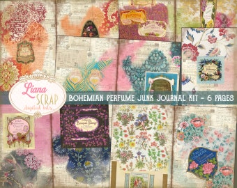 Kit de diario basura de perfumes bohemios, collage vintage (descarga digital)