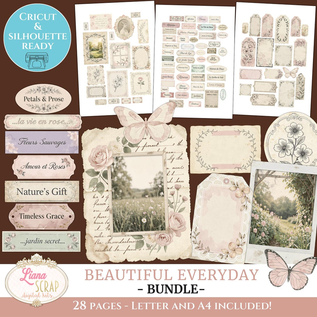 Everyday Junk Journal Bundle 4-in-1 Printable Labels Tags Ephemera ...